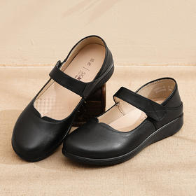 老人单鞋真皮防滑舒适女妈妈春秋新款平底中老年软底老太太皮鞋子22Q9811-26