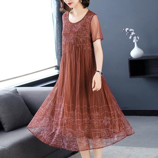 dp6002 宽松洋气中长裙子高档A字裙印花网纱连衣裙 商品图1