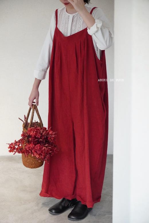 Atelier d‘antan灰/红全麻质感背带裤 商品图1