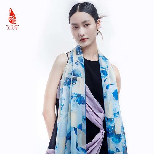 SAINTJOY/上久楷夏季真丝长巾 桑蚕丝 青花春韵CJS22007 商品图7