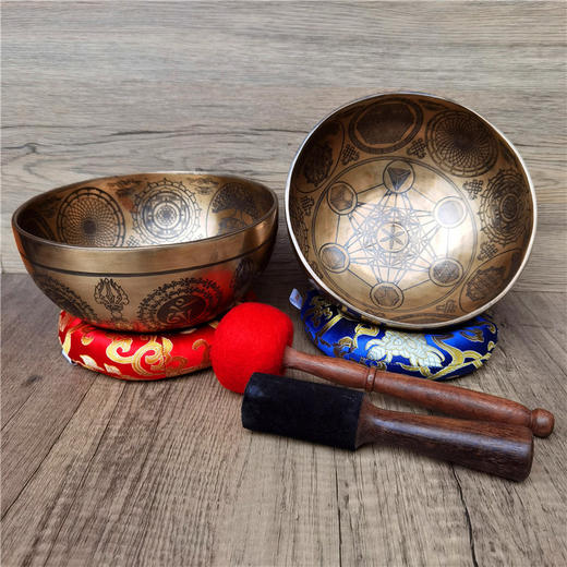 手工颂钵文殊菩萨六芒星雕刻佛音钵瑜伽冥想音疗钵 商品图0