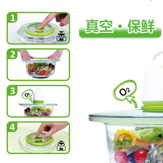 FOSA沙拉水果肉类腌制碗烤箱烘焙耐热玻璃碗2个配真空机及盖1个 商品图2