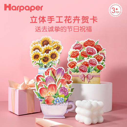 【赠信封】 Harpaper立体手工DIY花卉贺卡3件套 更有心意 送给教师诚挚的节日祝福 教师节礼物 商品图0