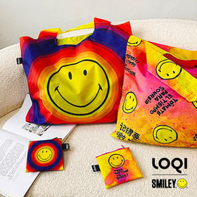 德国LOQI x Smiley五十周年纪念款 时尚艺术环保袋几何笑脸 再生环保材料旅行携带折叠大容量防泼水承重40斤