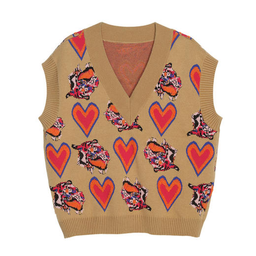 谜底2022新款复古时尚老虎织花V领针织背心马甲外套女228MZ6214 商品图4