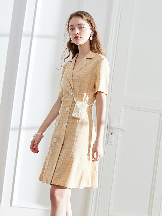 OLrain法式高级穿搭西装格子连衣裙女夏季2022时尚气质收腰裙 商品图0