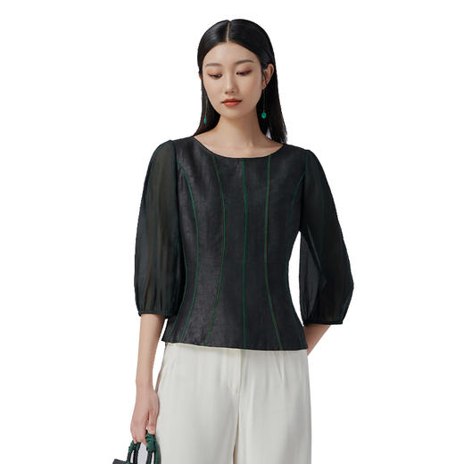 TANGY Collection/天意精品2022年秋冬新品时色系列真丝条纹茛绸T恤 商品图4