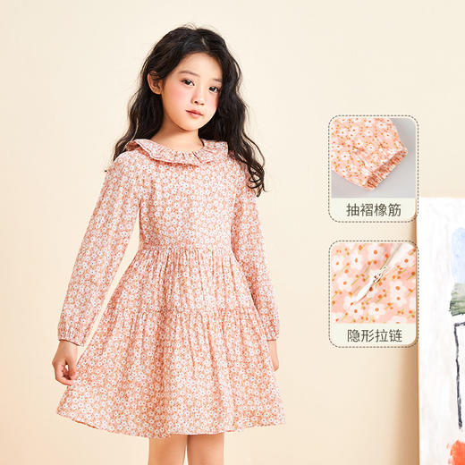 mettekids女童连衣裙2022秋季新款碎花公主裙儿童春秋装长袖裙子 商品图1