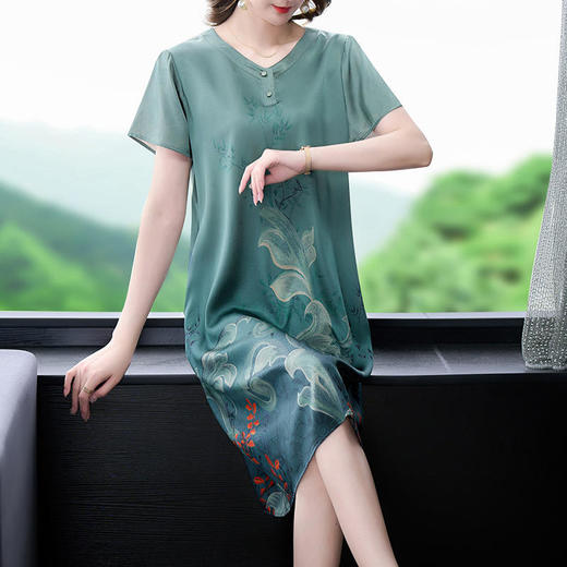 JJGY-9798夏季2022年新款时尚印花短袖大码中长裙 商品图1