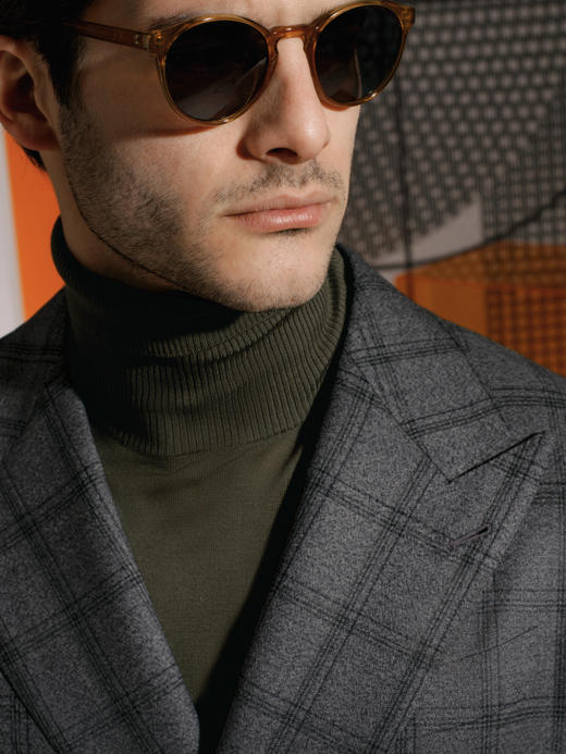 Stylbiella Power Super 120's 澳洲美丽诺羊毛300克高克重灰色格纹全麻衬套装 商品图2