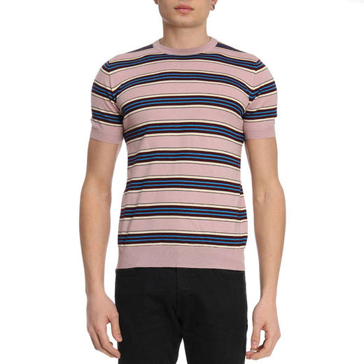 PRADA 普拉达 男士条纹圆领短袖针织衫 混色 UMA173 1D4E F0442 商品图0