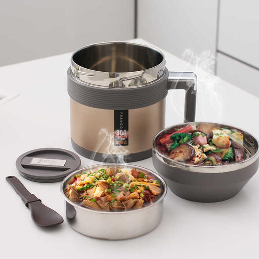 康巴赫生活馆富能达 304不锈钢饭盒便当盒保温学生食堂分格便携分隔上班族餐盒 商品图1