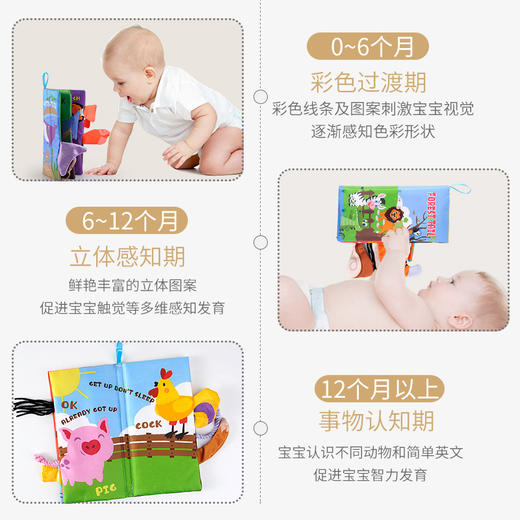 【既是手偶 也是布书】婴幼儿0-3岁动物尾巴布书宝宝撕不烂布书儿童响纸立体布书早教书玩具 商品图3