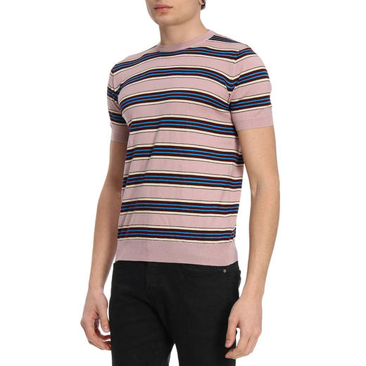 PRADA 普拉达 男士条纹圆领短袖针织衫 混色 UMA173 1D4E F0442 商品图1