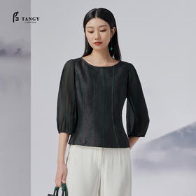 TANGY Collection/天意精品2022年秋冬新品时色系列真丝条纹茛绸T恤