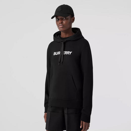 【二】BURBERRY 巴宝莉 女士字母徽标印花棉质连帽长袖卫衣 黑色 8054386 A1189 商品图1