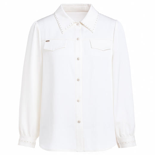 乔万尼白色衬衫女2022年新款精致高级感顺滑长袖上衣EF3C872001 商品图4