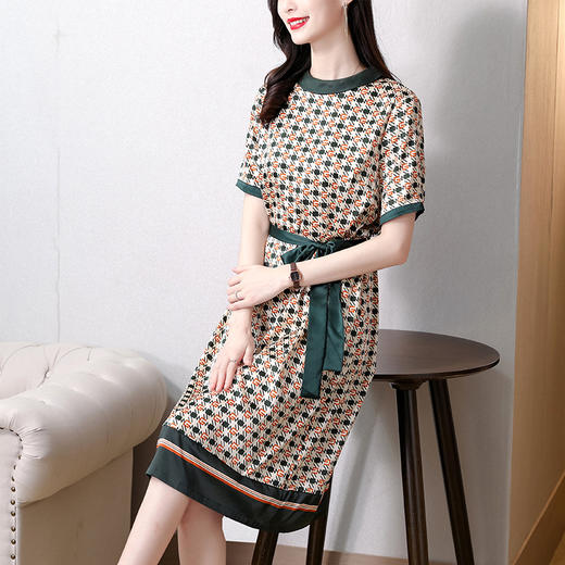 千鸟格子连衣裙，女中长款夏季2022新款时尚气质印花裙子AHM-lmx9371 商品图3