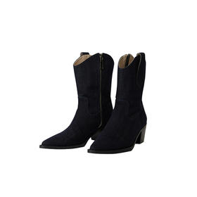 谜底2022秋新品时尚优雅低筒牛仔靴子女士中筒靴223MX1443