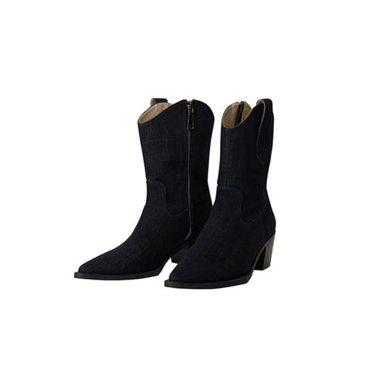 谜底2022秋新品时尚优雅低筒牛仔靴子女士中筒靴223MX1443 商品图0