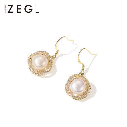ZEGL轻奢高级感耳环女气质名媛法式淡水珍珠耳饰耳坠复古夏季耳钉 商品图3