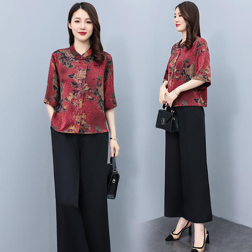 宽松洋气，仿香云纱中老年妈妈套装减龄时尚两件套HR-HXY806-1 商品图2