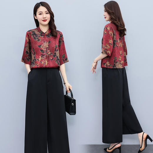宽松洋气，仿香云纱中老年妈妈套装减龄时尚两件套HR-HXY806-1 商品图0