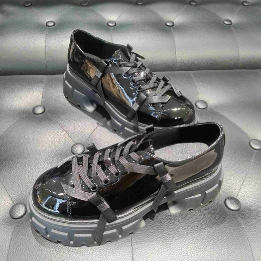 LFGJ  15001 百搭英伦风小皮鞋圆头系蝴蝶结漆皮厚底鞋 商品图5