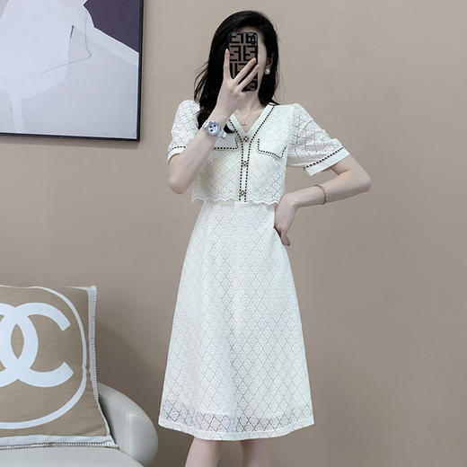 奢姿2023年夏装新款大码女装气质V领连衣裙胖妹妹小香风裙子9922852085 商品图2