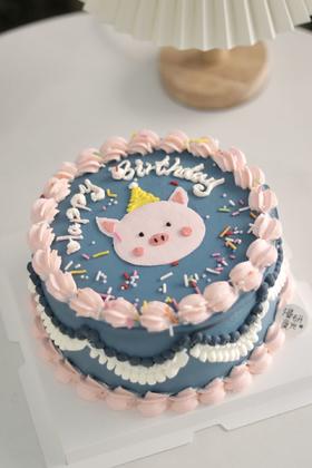 【生日蛋糕】复古风手绘小猪款