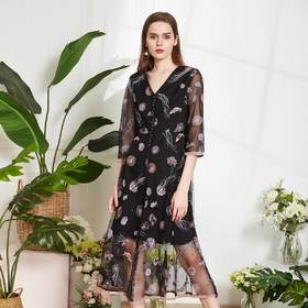 PG84C斯尔丽瑟俪2021年优雅气质绣花网布A摆裙