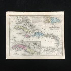 约1860年 西印第安与南美洲老地图（双面）