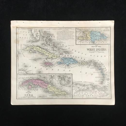 约1860年 西印第安与南美洲老地图（双面） 商品图0