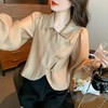 KQL320H1286  2022年早秋长袖天丝雪纺衫盘口翻领设计感时尚气质高腰衬衫上衣 商品缩略图0