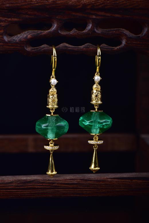 【翠波荡漾】绿琉璃耳坠（单）ZX2208010 商品图4