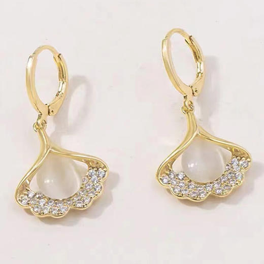 小清新镶钻绿色猫眼石银杏叶耳扣夏款女新款2022年小短款耳环耳饰JU-A23 商品图5