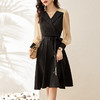 气质，赫本风通勤撞色拼接流苏大摆显瘦西装连衣裙WLZD-2219306 商品缩略图0