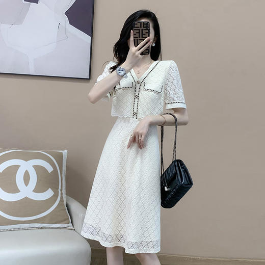 奢姿2023年夏装新款大码女装气质V领连衣裙胖妹妹小香风裙子9922852085 商品图1