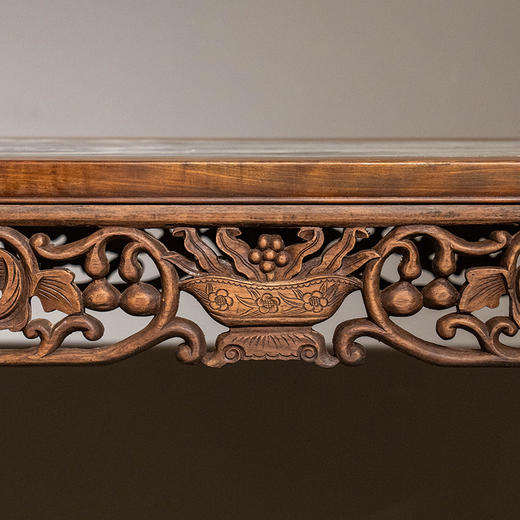 清 红木三镶云石透雕灵芝葫芦书卷式平头案 商品图2