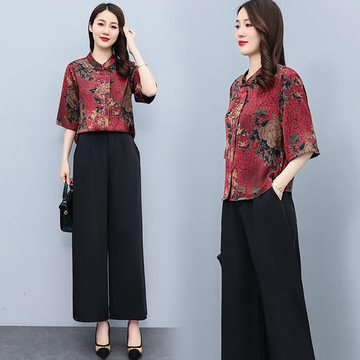 宽松洋气，仿香云纱中老年妈妈套装减龄时尚两件套HR-HXY806-1 商品图4