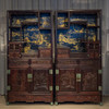 二十世纪 紫檀镶漆地描金浮雕人物故事博古柜（一对） 商品缩略图0