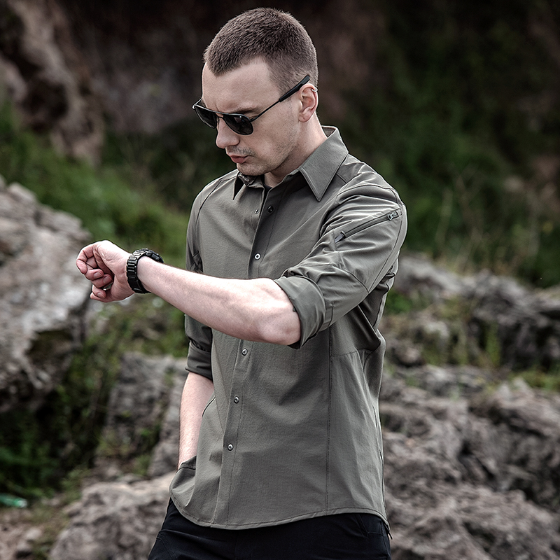 鹰爪指挥官-速干版男士夏季户外快干透气战术衬衣弹力修身衬衫