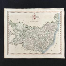 约19世纪中后期 英国郡县手工上色老地图 6款可选无装裱