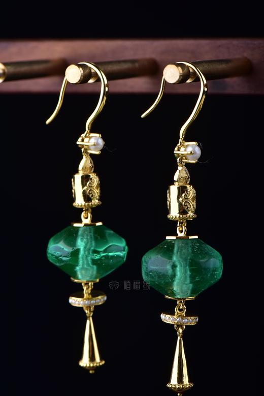 【翠波荡漾】绿琉璃耳坠（单）ZX2208010 商品图2