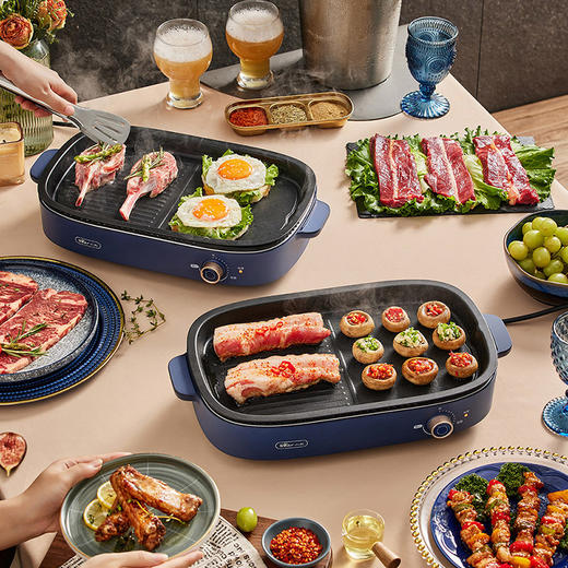 【小程序】小熊烤肉锅家用烤肉盘电烤盘一体多功能新款家庭室内可拆卸电烤炉 DKL-D12Y1  分离式烤盘+木铲（双色可选） 商品图5