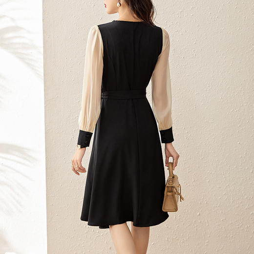 气质，赫本风通勤撞色拼接流苏大摆显瘦西装连衣裙WLZD-2219306 商品图2