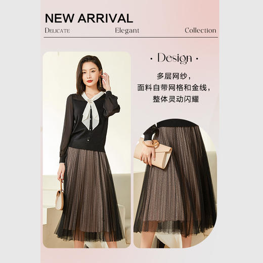 乔万尼半身裙新款高腰雪纺轻奢高级感网纱法式半裙EF3D888 商品图2