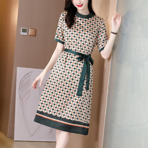 千鸟格子连衣裙，女中长款夏季2022新款时尚气质印花裙子AHM-lmx9371 商品图2