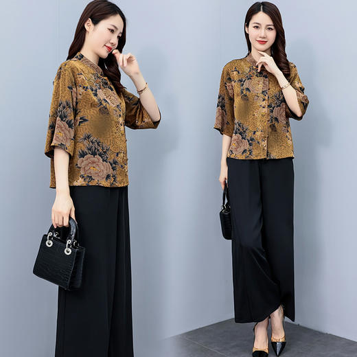 宽松洋气，仿香云纱中老年妈妈套装减龄时尚两件套HR-HXY806-1 商品图6