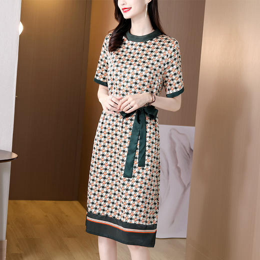 千鸟格子连衣裙，女中长款夏季2022新款时尚气质印花裙子AHM-lmx9371 商品图0